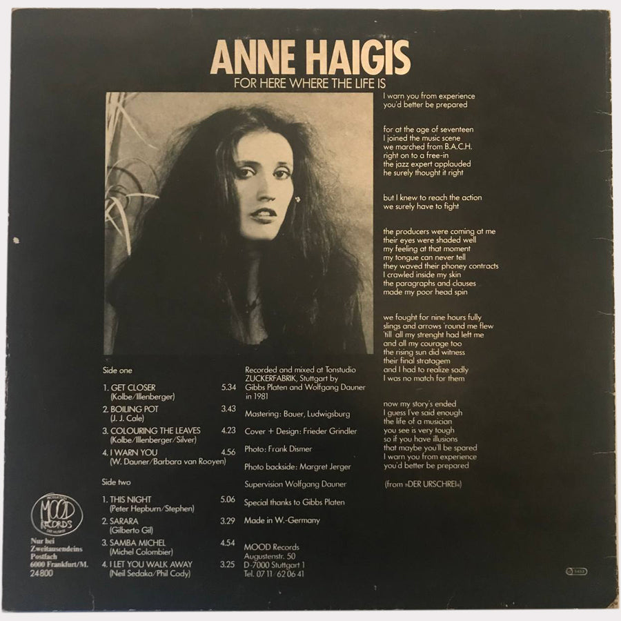 Anne Haigis - For Here Where The Life Is (Vinyl LP - 1981 - DE)