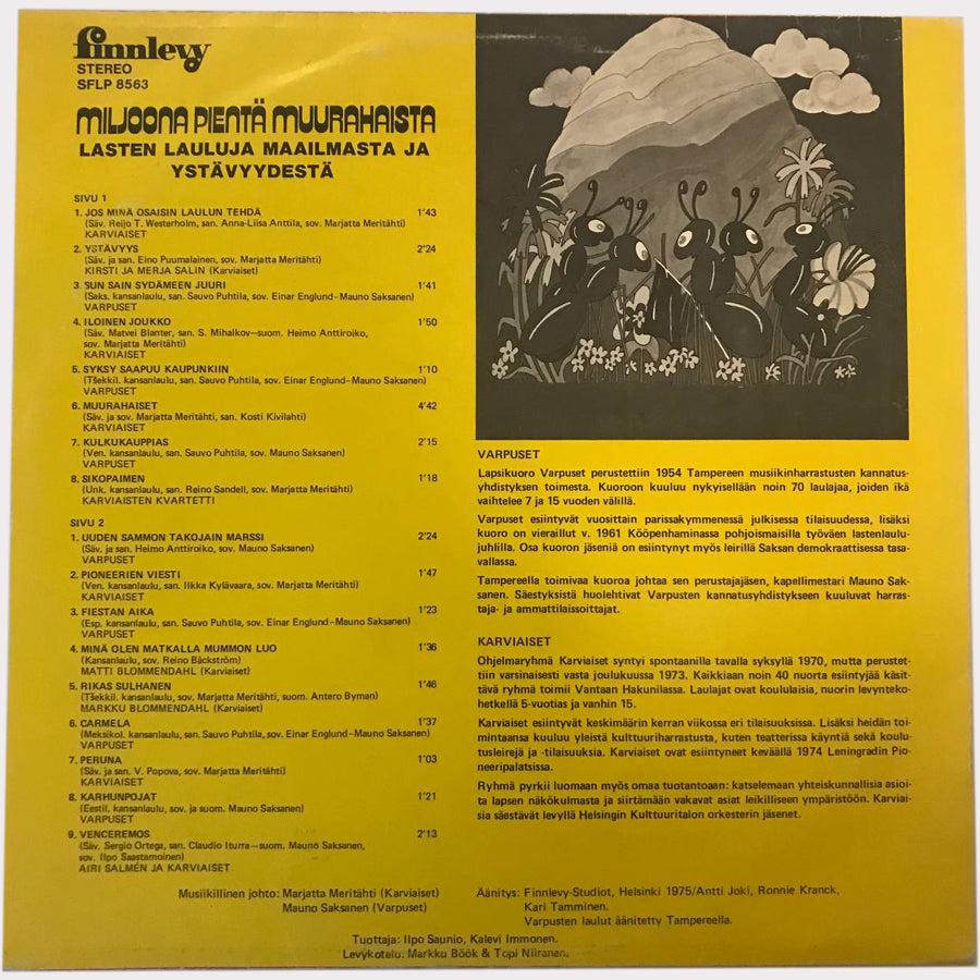 Karviaiset, Varpuset - Miljoona Pientä Muurahaista (Lasten Lauluja Maailmasta Ja Ystävyydestä) (Vinyl LP - 1975 - FI)