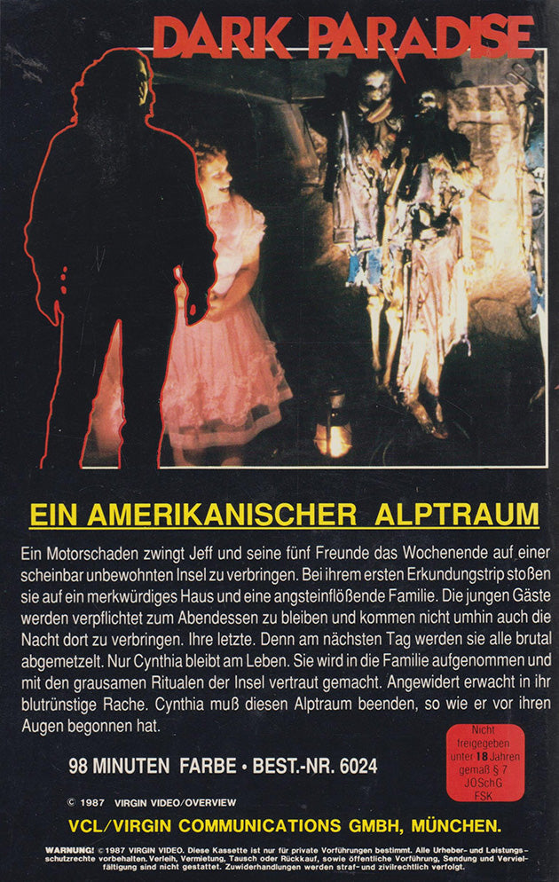 Dark Paradise Virgin Video 1987 VHS Cover back