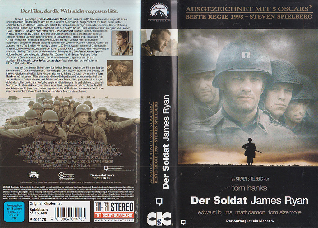 Der Soldat James Ryan Paramount CIC 1999 VHS Kassette Einleger