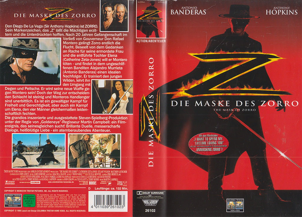 Die Maske des Zorro Columbia Tristar VHS Einleger