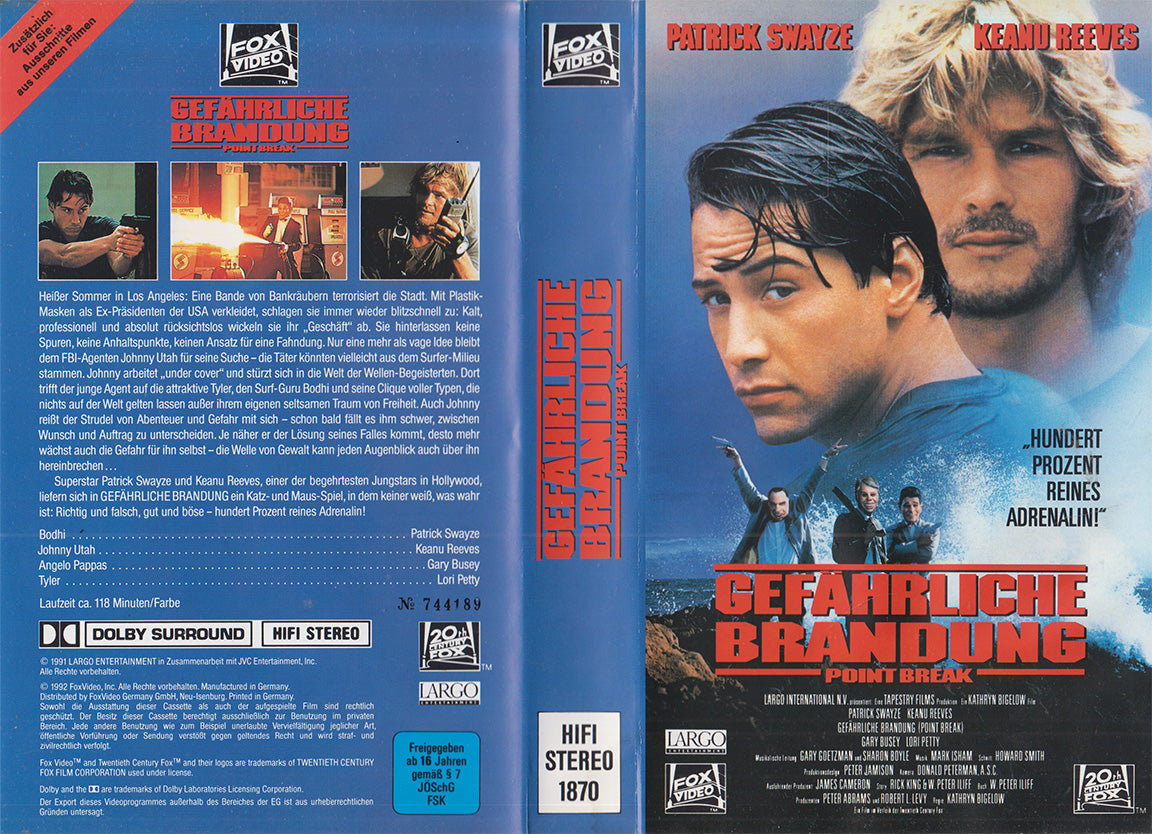 Gefährliche Brandung Point Break FoxVideo 1992 VHS Kassette Einleger