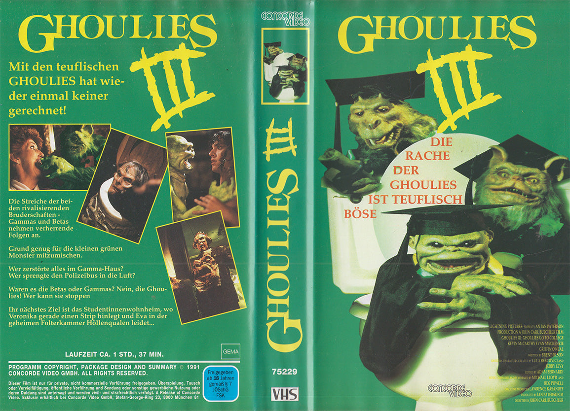 Ghoulies III Concorde Video 1991 VHS Kassette Einleger