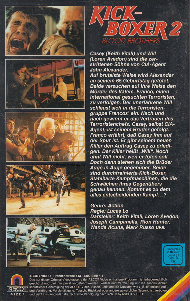 Kick-Boxer 2 Blood Brothers Ascot Video VHS Kassette Cover back