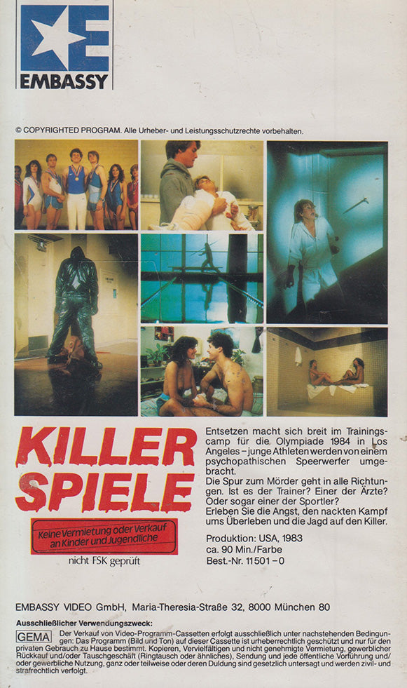 Killerspiele Embassy VHS Kassette Cover back