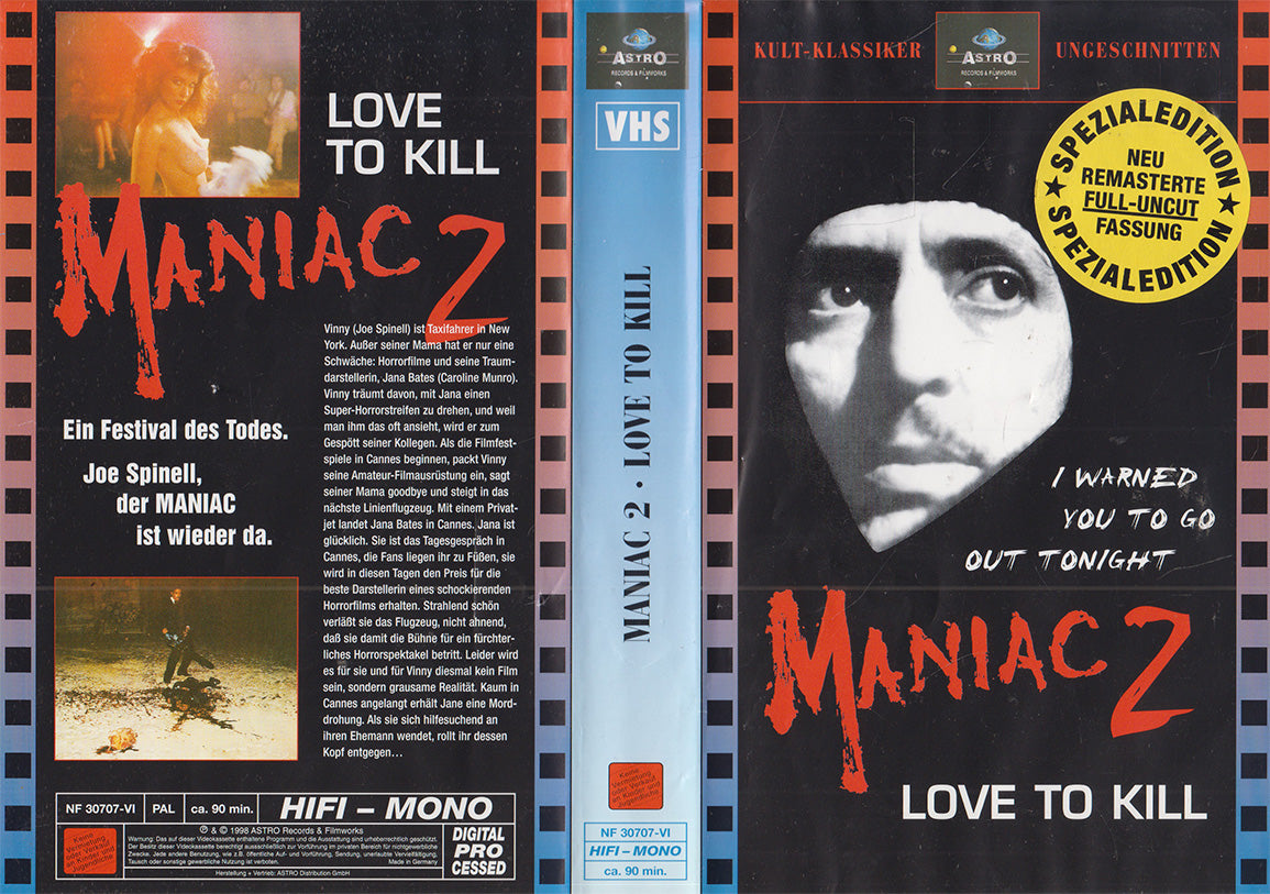 Maniac 2 Love to Kill Astro 1998 Spezialedition VHS Kassette Einleger