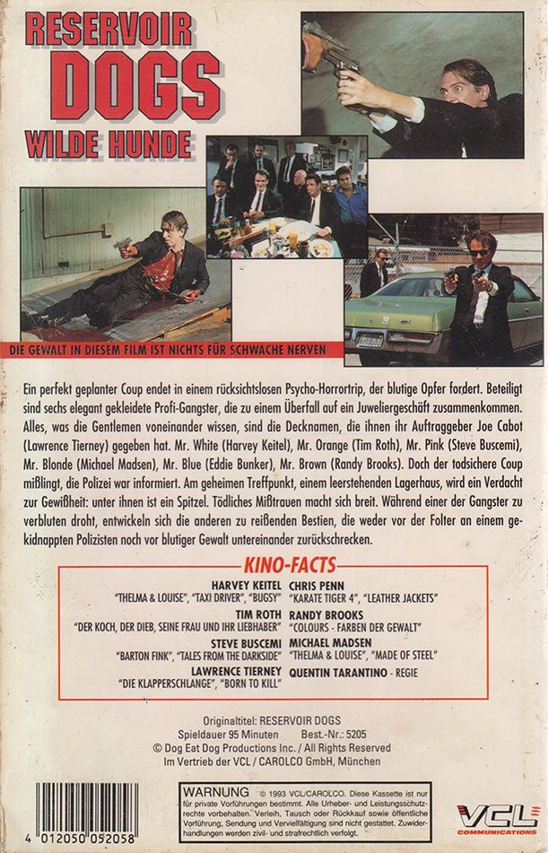 Reservoir Dogs Wilde Hunde VCL 1993 VHS Kassette Cover back
