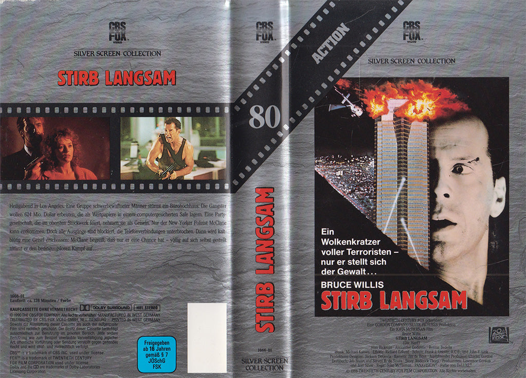 Einleger vom Film Stirb Langsam auf VHS Kassette erschienen bei CBS/Fox Video im Jahr 1990 in der Auflage der Silver Screen Collection