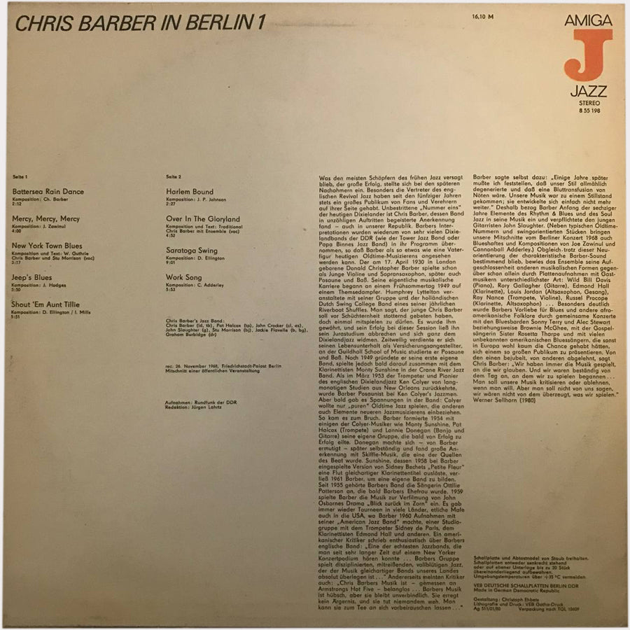 Chris Barber - Chris Barber In Berlin 1 (Vinyl LP - 1980 - DD)