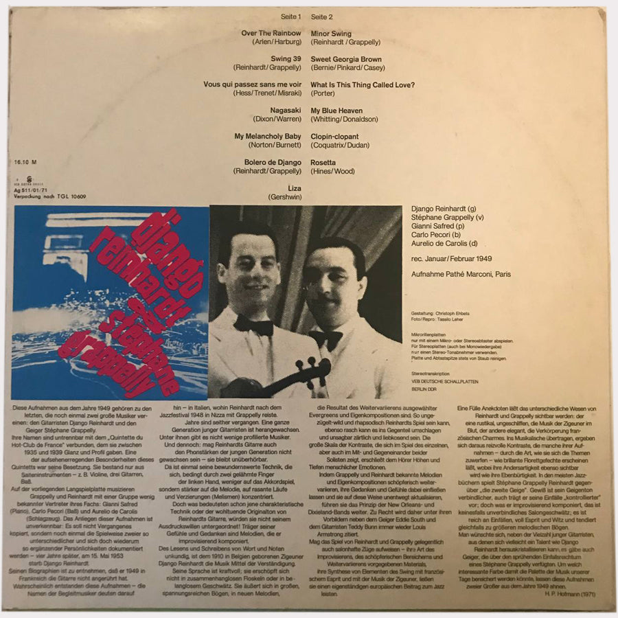Django Reinhardt & Stéphane Grappelly (Vinyl LP - 1971 - DD)