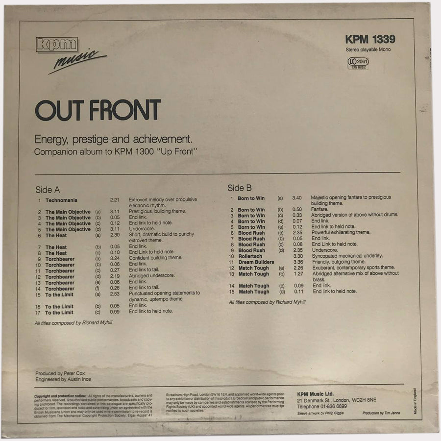 Richard Myhill - Out Front (Energy, Prestige And Achievement.) (Vinyl LP - 1985 - UK)