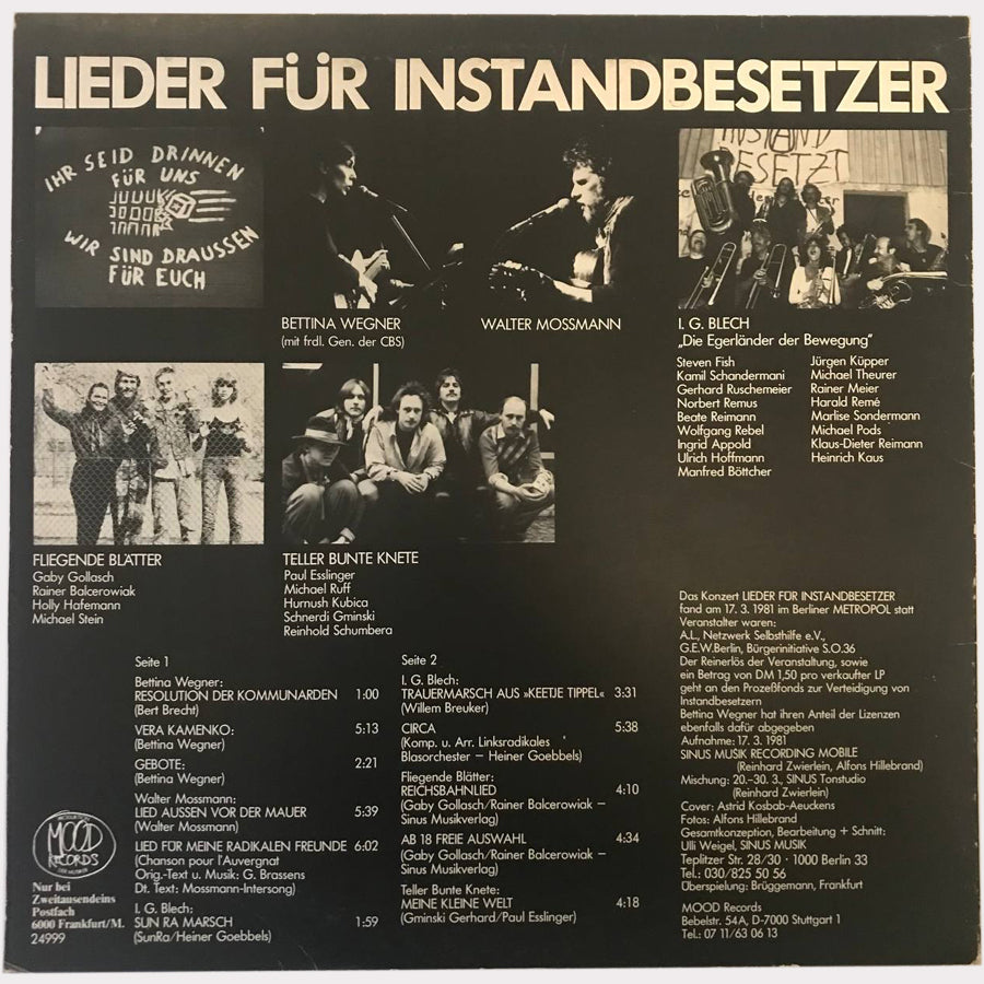 Various - Songs for Squatters (Live from the Berlin Metropol) (Vinyl LP - 1981 - DE)