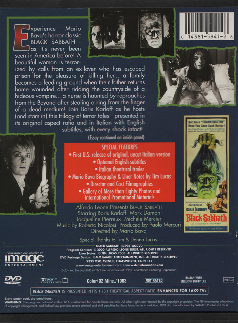 Black Sabbath (The Three Faces of Fear) (DVD - 2000 - US)