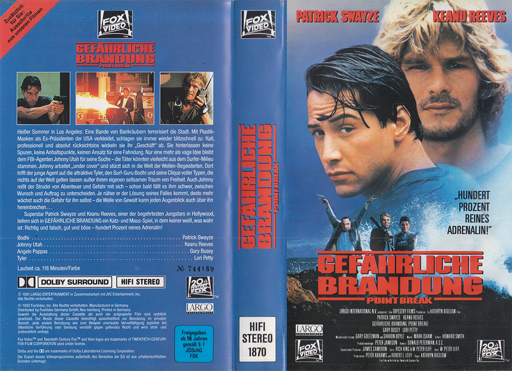 Gefährliche Brandung Point Break FoxVideo 1992 VHS Kassette Einleger