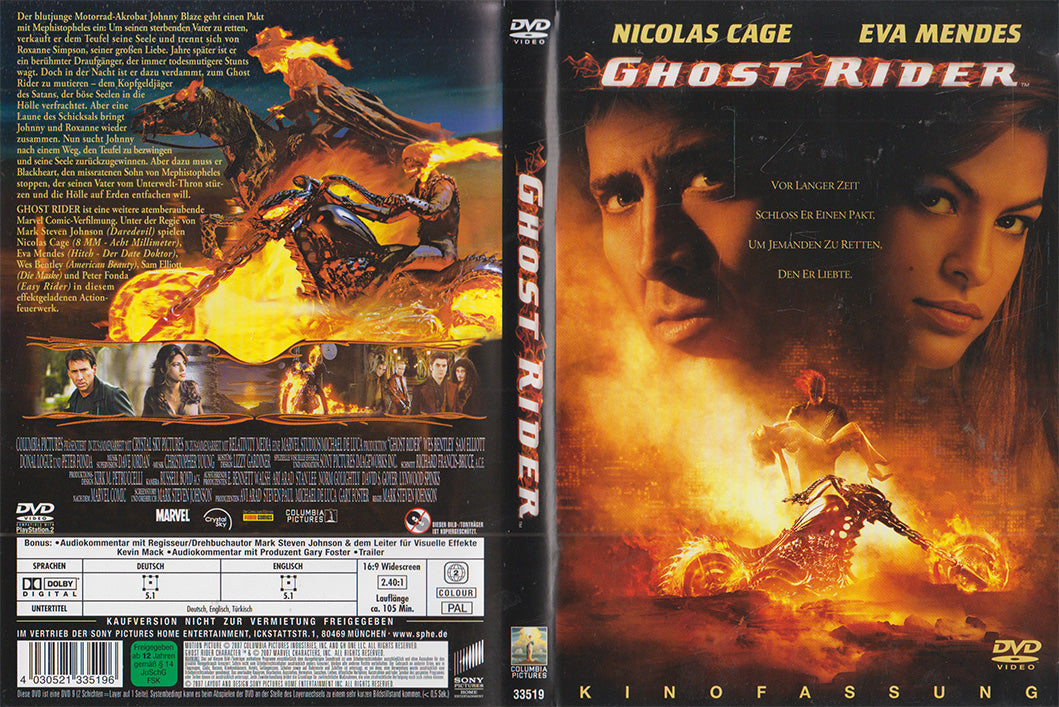 Einleger der DVD von Ghost Rider erschienen bei Columbia Pictures im Jahr 2007