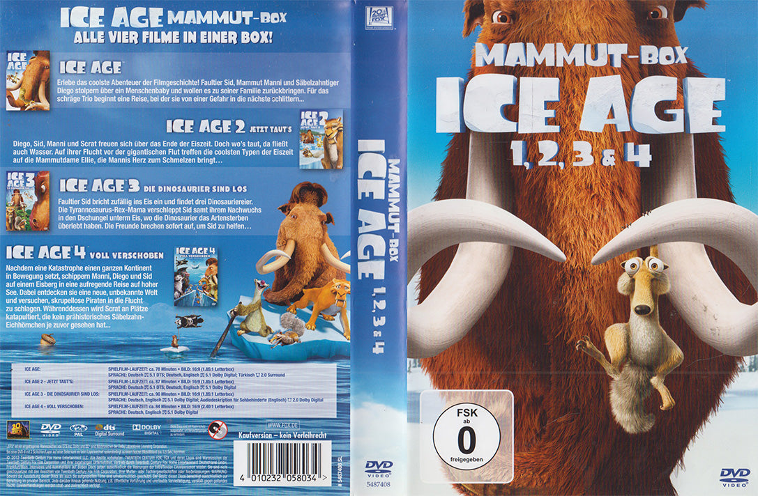 Coffret Mammut : L'Âge de Glace 1, 2, 3 et 4 (4 DVD - 2012 - DE)
