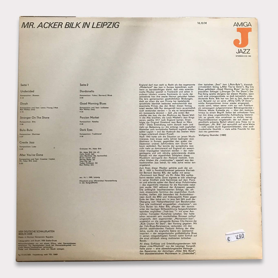 Mr. Acker Bilk Orchestra - Mr. Acker Bilk In Leipzig (Vinyl LP - 1980 - DD)