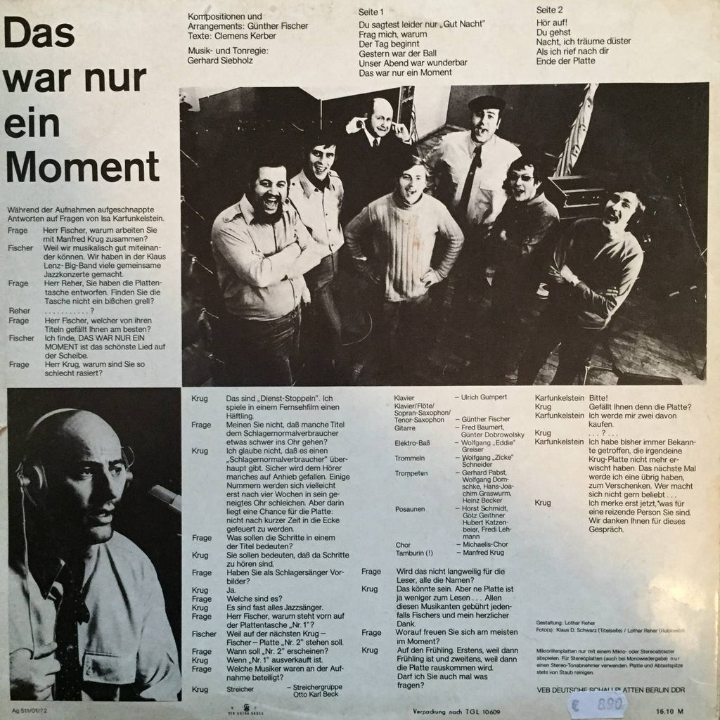 Krug Music de Günther Fischer - Ce n'était qu'un moment (n° 1) (Vinyle LP - 1972 - RDA)