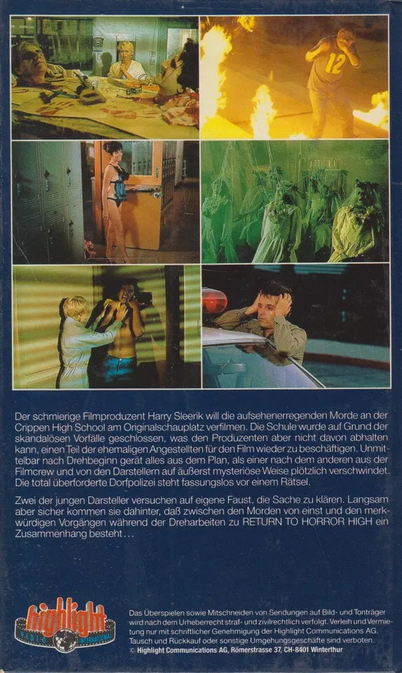 Return to Horror High Highlight Video VHS Kassette Cover back