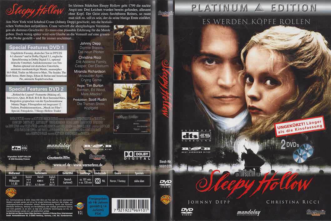 Einleger der DVD des Films Sleepy Hollow erschienen bei Constantin Video / Warner Home Video im Jahr 2004