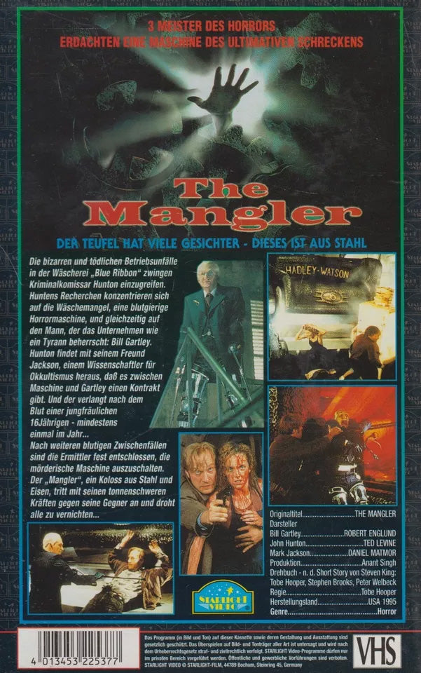 The Mangler Starlight Video VHS Kassette Cover back